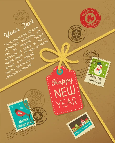 Weihnachtsgeschenk mit alten Briefmarken — Stockvektor