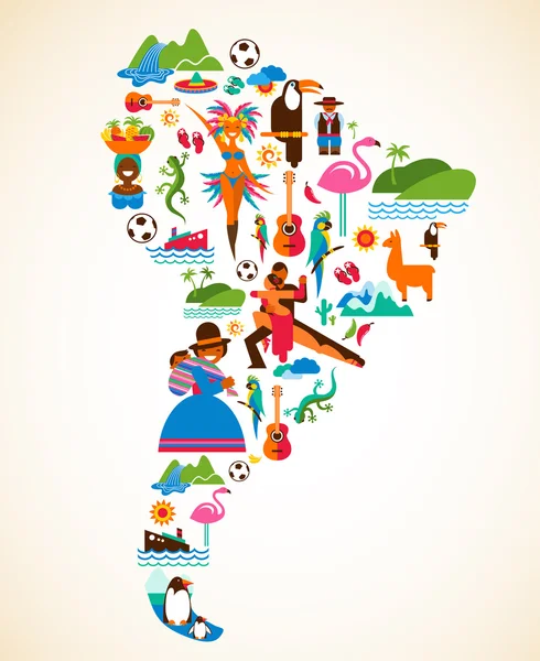 South America love - concept illustration with vector icons — Stock Vector