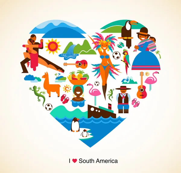 Sud America love - illustrazione concettuale con icone vettoriali — Vettoriale Stock