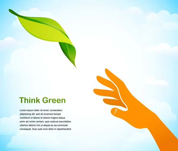 グリーン - 2 つの手と背景を考える — ストックベクタ