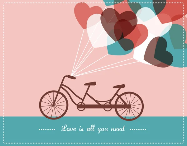 Tarjeta de San Valentín con bicicleta en tándem — Vector de stock
