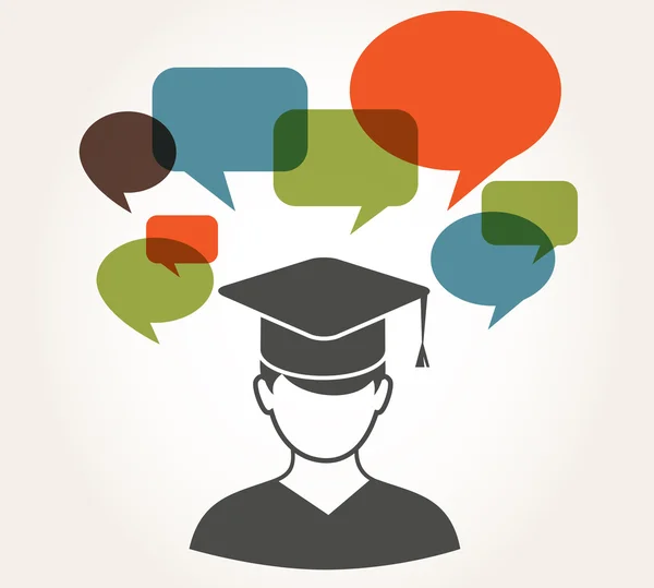 Student with speech bubbles — Stock Vector