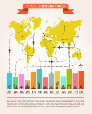 veri simgeleri, elemanları ile seyahat ve uçuş infographics