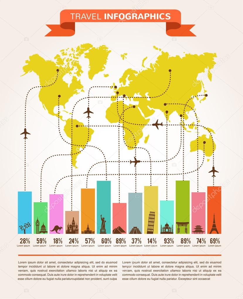 Travel and flight infographics with data icons, elements