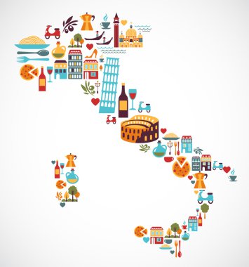Italy map with vector icons clipart