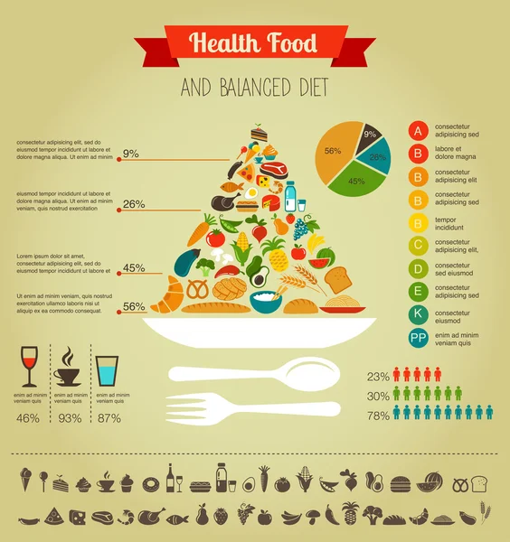 Health food pyramid infographic, data and diagram — Stock Vector