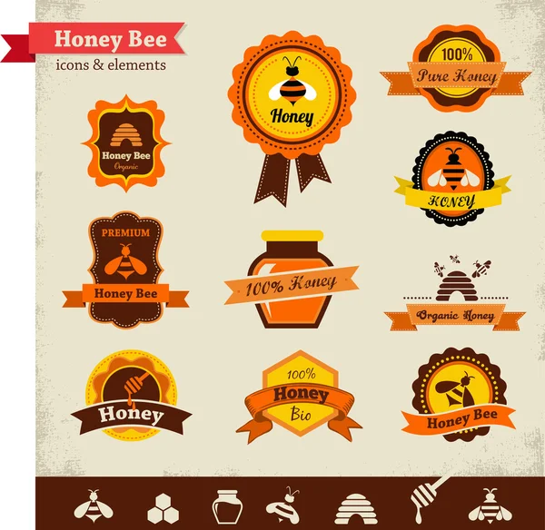 Honey bee vector label set — Stock Illustration Honey bee vector label set Stock Vector