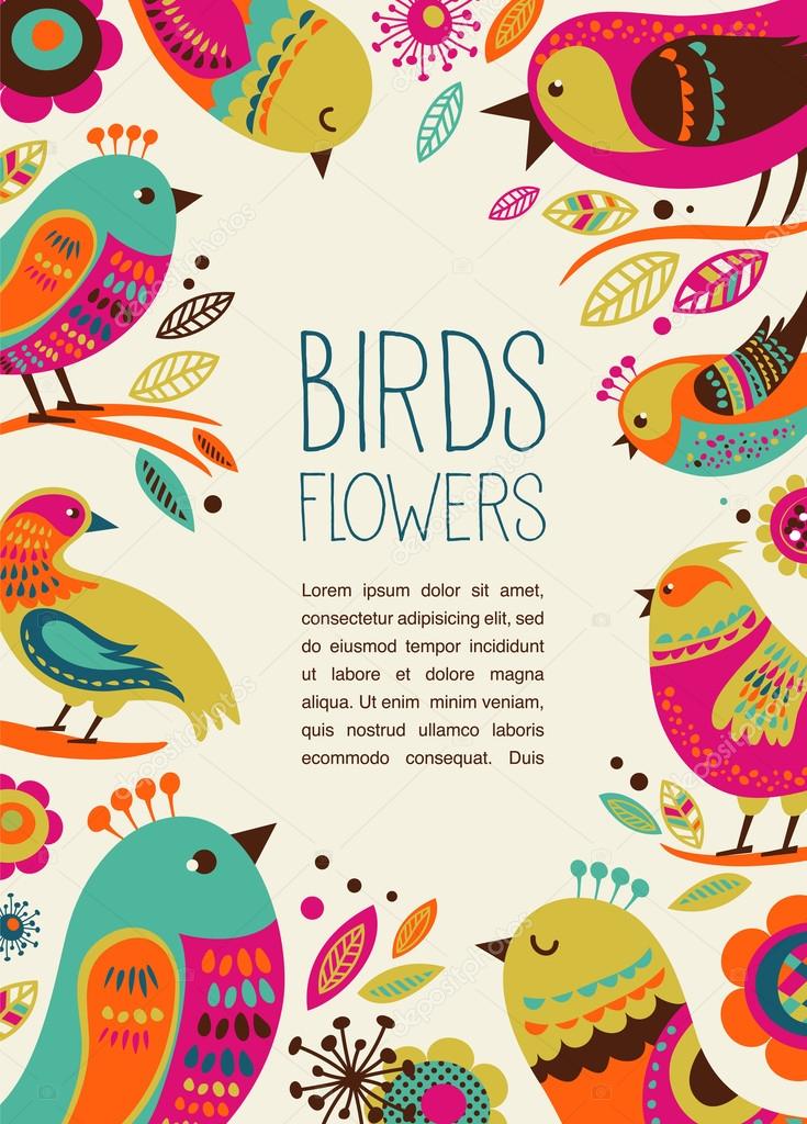 Colorful background with cute decorative birds