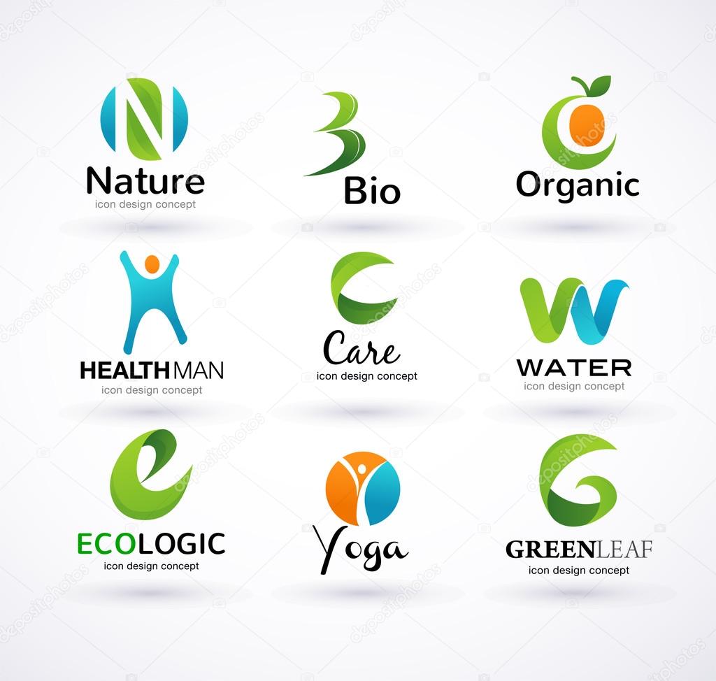 Vector green ecology alphabet - icons and symbols