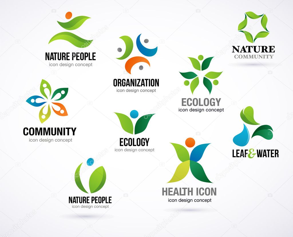 Vector green nature symbols, elements and icons