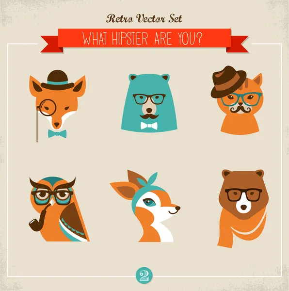 Linda moda Hipster Animales y mascotas — Vector de stock