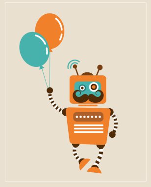 Hipster Vintage retro Robot with balloons clipart