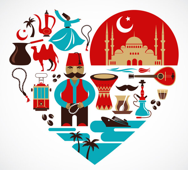 Turkey- heart with set of vector illustrations