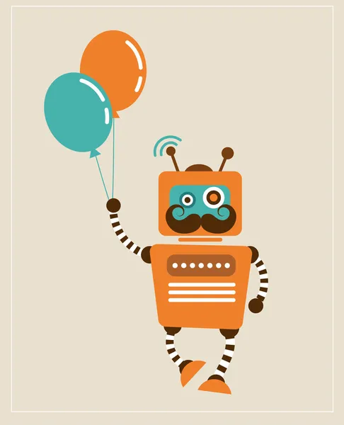 Robot rétro Hipster Vintage avec ballons — Image vectorielle