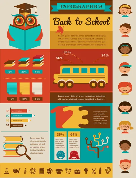 Voltar ao infográfico da escola, dados e elementos gráficos — Vetor de Stock