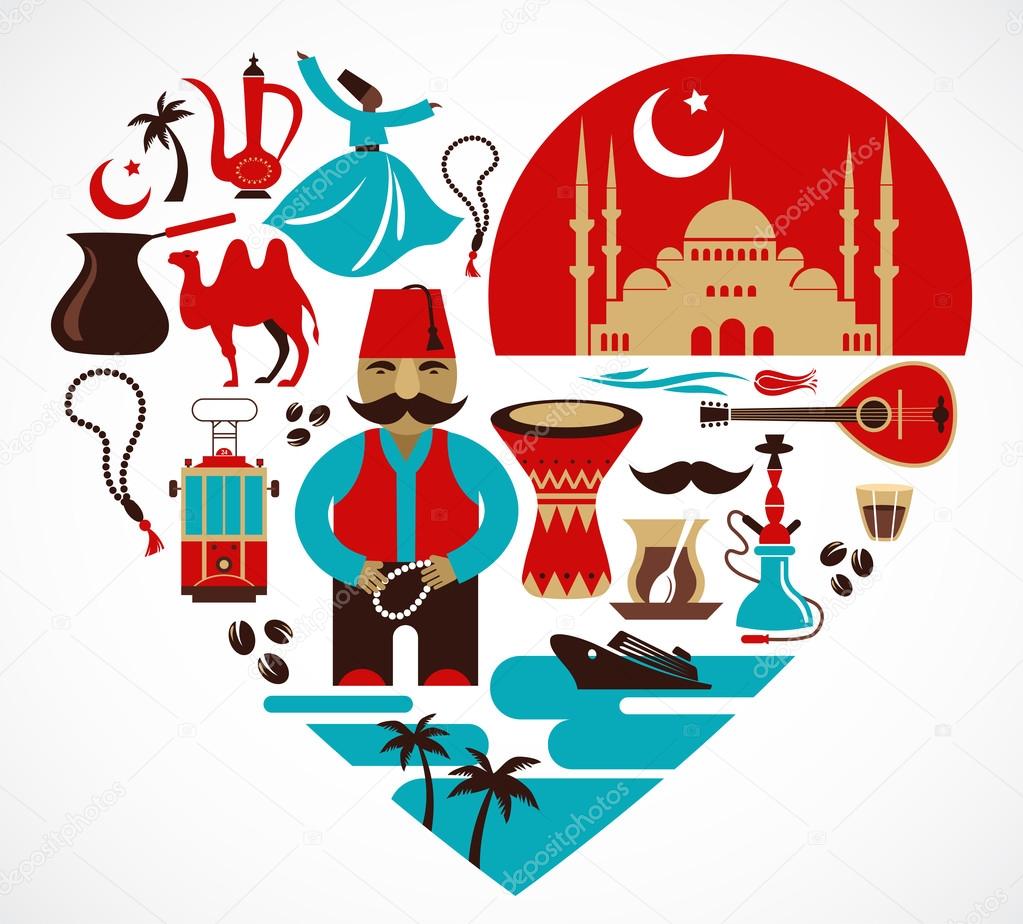 Turkey- heart with set of vector illustrations