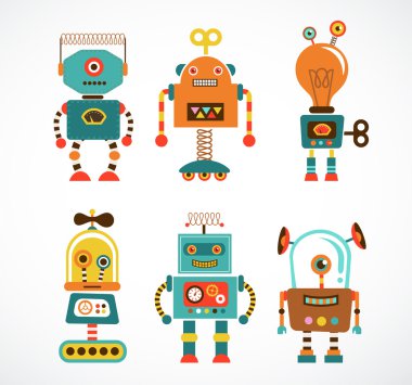 Set of vintage robot icons