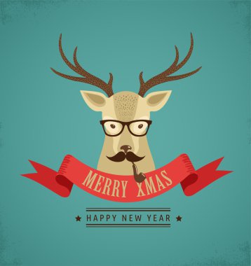 Noel hipster geyik ve şerit arka plan