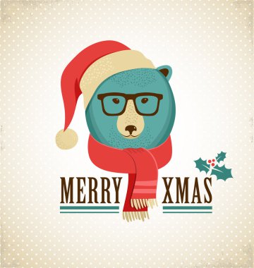 hipster ayı ile Noel arka plan