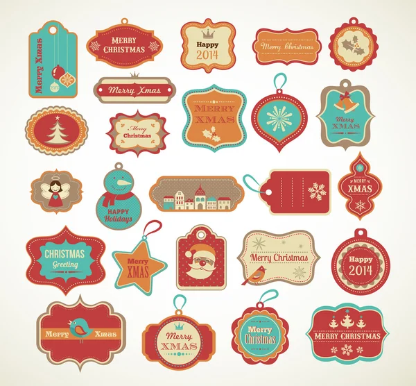 Set de Noël - étiquettes, étiquettes et éléments décoratifs — Image vectorielle