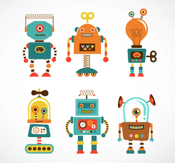 Set van vintage robot pictogrammen — Stockvector