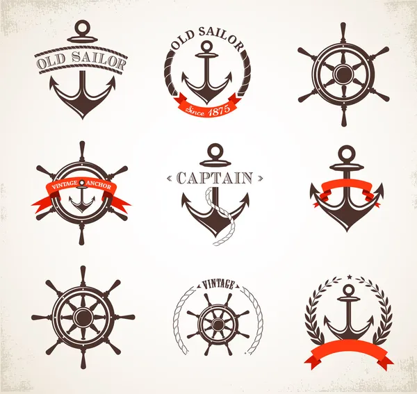 Set of vintage nautical icons and symbols — Stock Vector