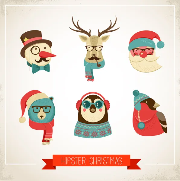 Weihnachten Hintergrund mit Hipster-Tieren — Stockvektor
