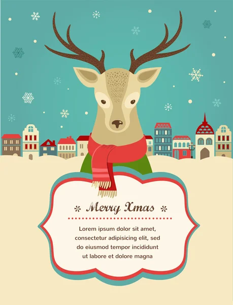Christmas background with hipster deer and ribbon — Stock Vector
