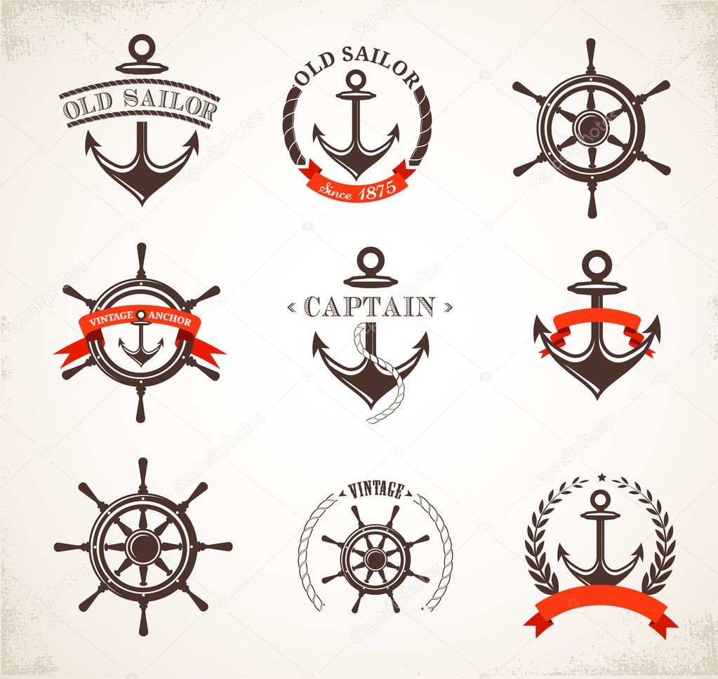 Set of vintage nautical icons and symbols