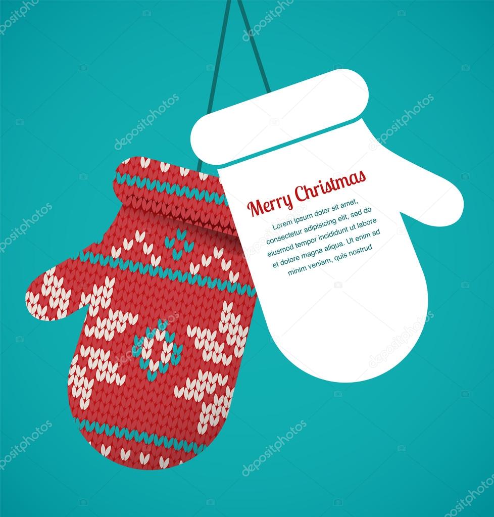 Knitted mittens Christmas vector background