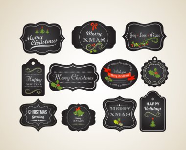 Chalkboard Christmas vintage invitation and labels clipart