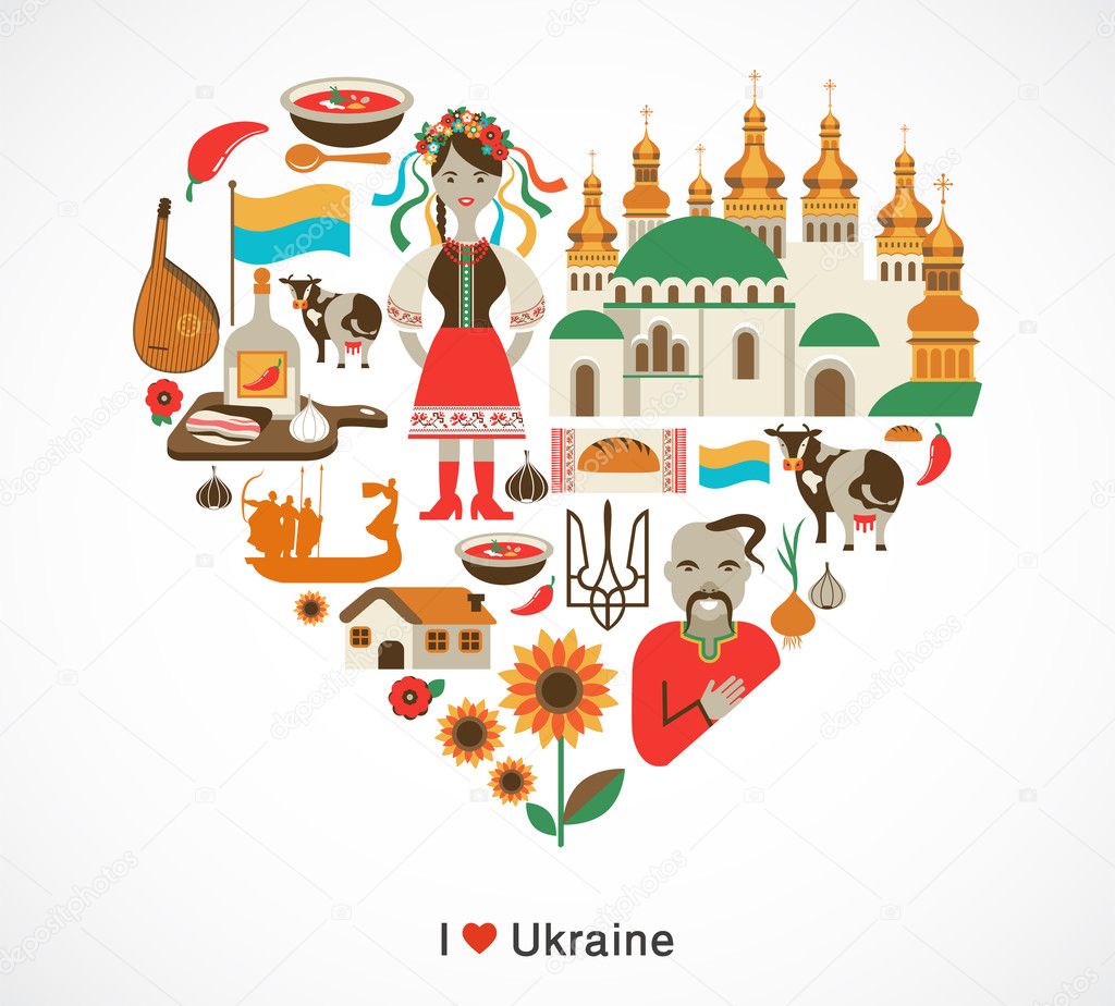 Ukraine love heart with icons and elements — Stock Vector © marish
