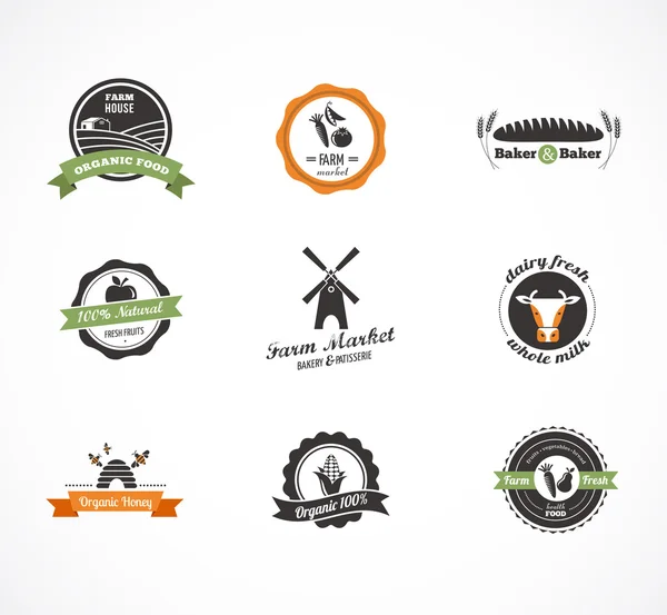 Farm food wektorowe ikony, etykiety i odznaki — Wektor stockowy