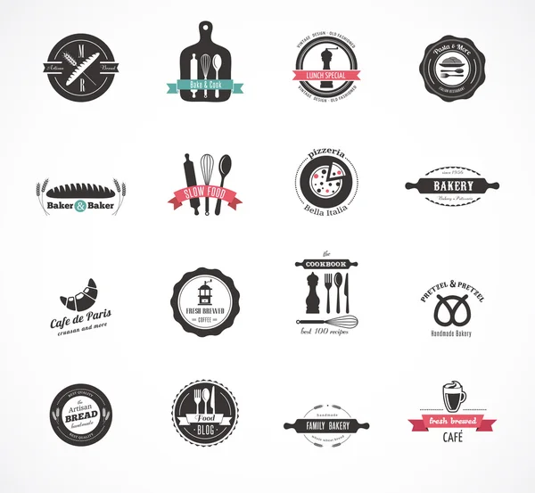 Aantal vintage restaurant en voedsel badges, etiketten — Stockvector