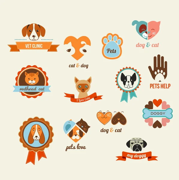 Mascotas vector iconos - gatos y perros elementos — Archivo Imágenes Vectoriales