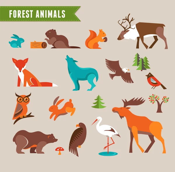 Bosque animales vector conjunto — Vector de stock