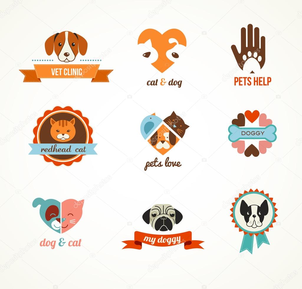 Pets vector icons - cats and dogs elements