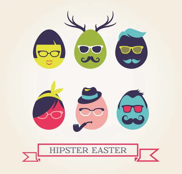 Fröhliche Hipster-Ostern - ein Set stilvoller Eier-Ikonen — Stockvektor