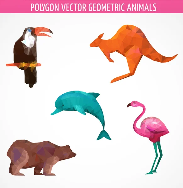 Collection of vector colorful  polygonal animals — Stock Vector