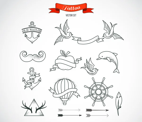 Set of modern vector Tattoo Art — Stock Vector