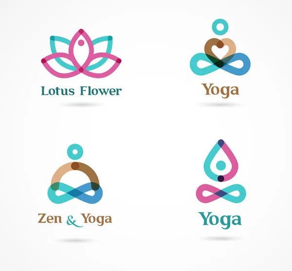 Colección de iconos, elementos y símbolos del yoga — Vector de stock