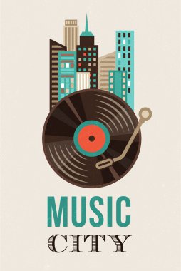 Music and city landscape background clipart