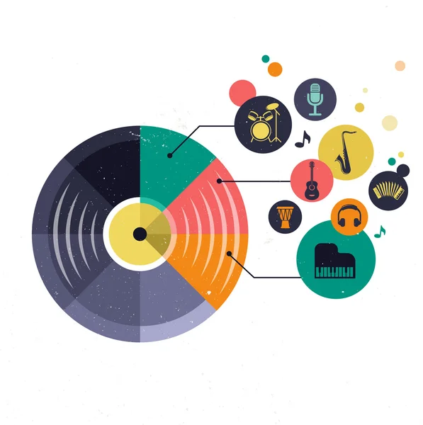 Infografía musical e icono conjunto de instrumentos — Archivo Imágenes Vectoriales