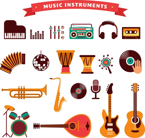 Conjunto de iconos de instrumentos musicales — Vector de stock