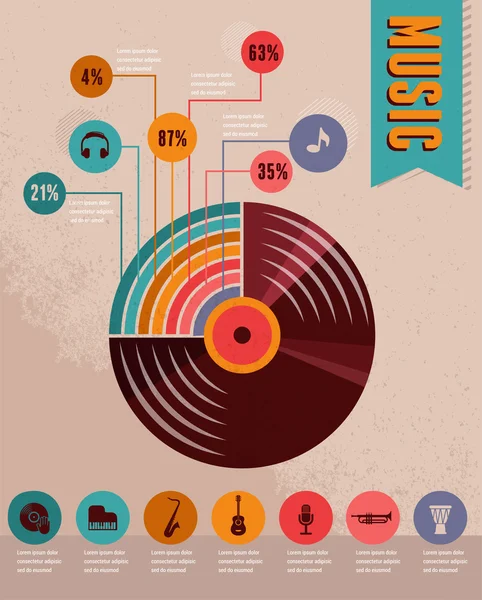 Musik-Infografik und Icon-Set von Instrumenten — Stockvektor