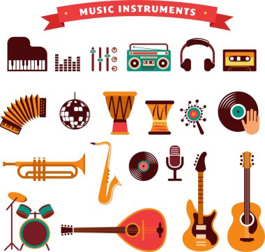 musical instruments icons set