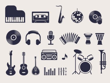 musical instruments icons set clipart