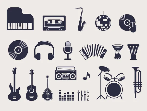 Conjunto de ícones de instrumentos musicais —  Vetores de Stock