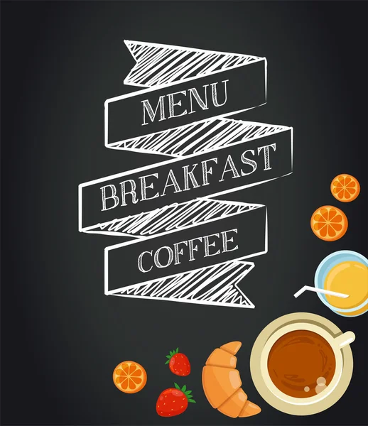 Breakfast menu drawing with chalk on blackboard — Stock Vector