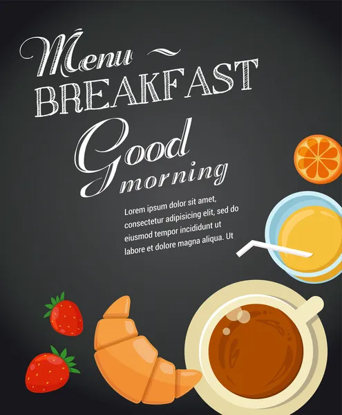 Breakfast menu drawing with chalk on blackboard — Stock Vector